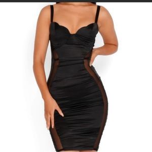 Oh Polly Satin dress with mesh inserts